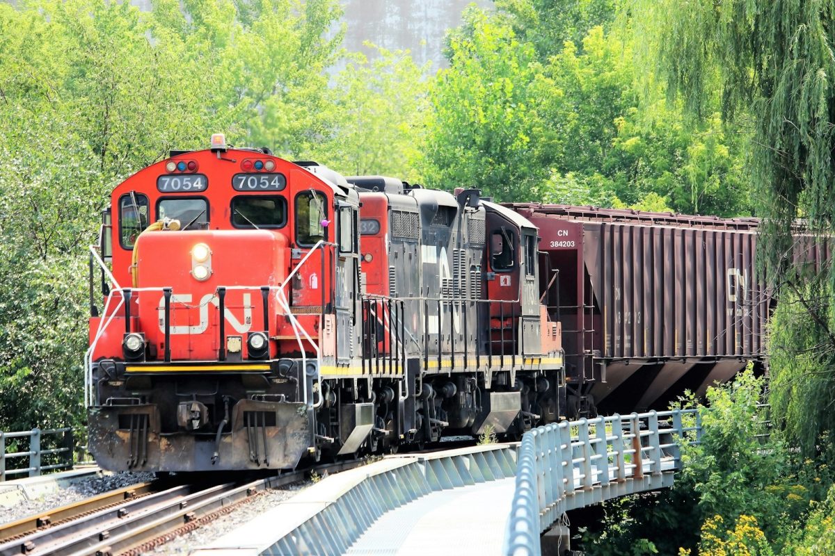 Trem de carga nos trilhos, setor ferroviário das vagas VLI